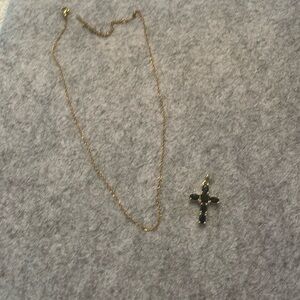 NEW 18 inch stainless steel chain with black natural stone cross pendent